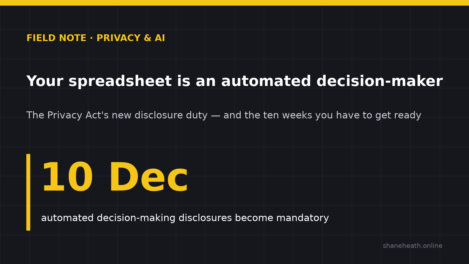 Your spreadsheet is an automated decision-maker. Automated decision-making disclosures become mandatory on 10 December 2026.